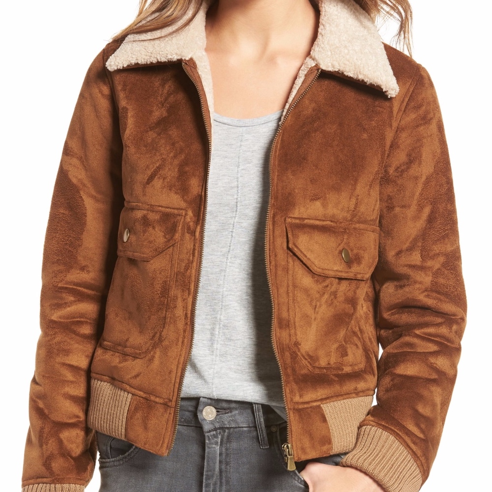 MOTHER Suede/Shearling Aviator/Bomber Jack Brown S